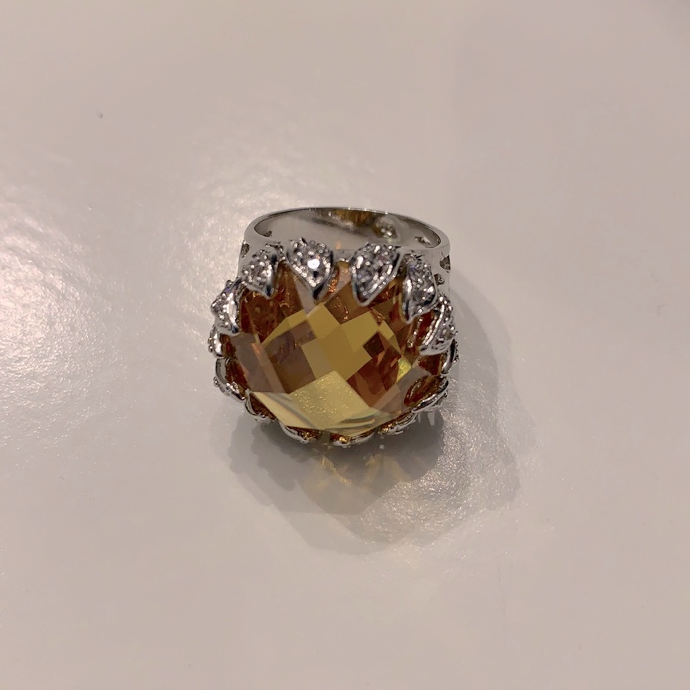 Rhodium Plated Silver Cocktail Ring.